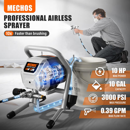 Airless Paint Sprayer - High Efficiency Thinning-Free Electric Spray Gun with Brass Nozzles & Extension Rod, Minimal Overspray for Home Interior/Exterior (Shell-Head airless Paint Sprayer)