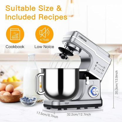 GarveeHome 7.5QT Stand Mixer, 10-Speed Tilt-Head Electric Food Mixer with Stainless Steel Bowl, 660W Motor, Dough Hook, Whisk & Beater, Compact Design for Home Baking,Silver