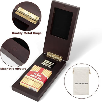 Foldable Wooden Cribbage Board Set - Elegant 3-Track Design with Magnetic Closure 9 Metal Pegs Full Deck of Cards Perfect for Family Game Nights and Travel