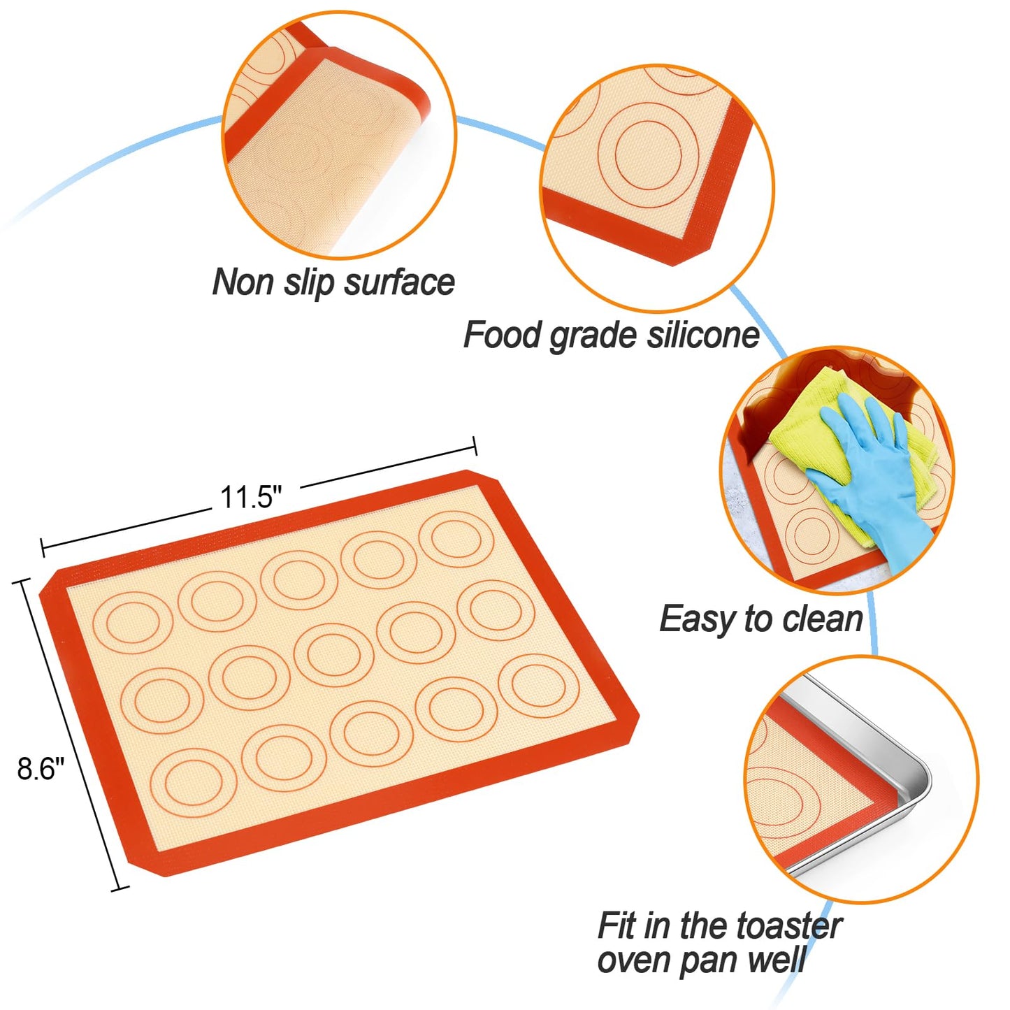 TeamFar Toaster Oven Pan, 12.4’’ x 9.7’’ x 1’’ Stainless Steel Baking Pan Tray Cooling Wire Rack with Silicone Mat Set for Cooking Use, Healthy & Sturdy, Oven & Dishwasher Safe, Set of 3