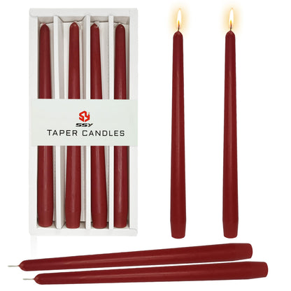 Deep Red Taper Candles Set of 4, 10 Inch Handmade Candle Stick, Unscented Candlesticks, Tapered Candles for Wedding Dinner Table Home Decor
