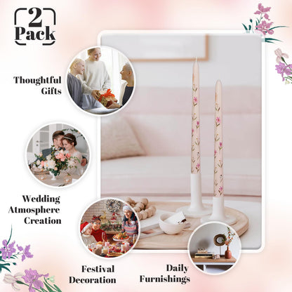 Taper Candles 10 Inch Print Candle Handmade Unscented Light Pink Iris Long Candles 2 Pack Twisted Candlesticks for Wedding Home Decoration Gifts