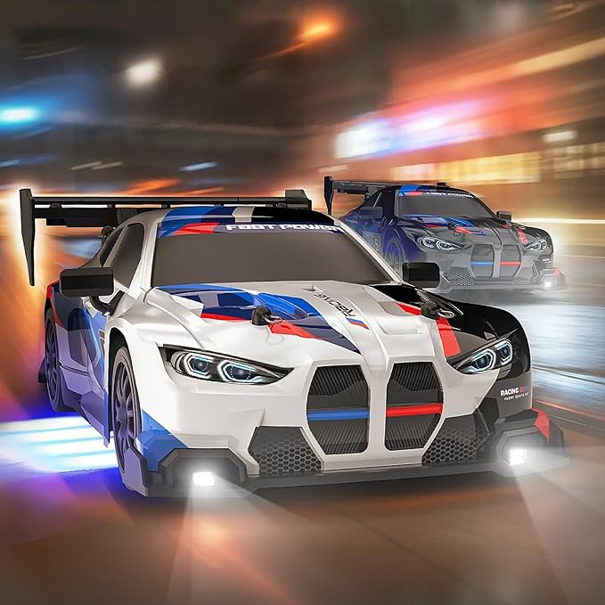 RC Drift Car 1:24 Scale Remote Control Vehicle for Kids2.4GHz 20KM/H 4WD High Speed RC Cars with LED Light Two Batteries &amp Drifting Tires Racing Sport Toy Cars for Adults Boys Girls Kids 8607BK