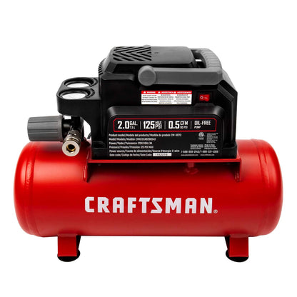 Craftsman Air Tools, 2 Gallon Portable Air Compressor 1/3 HP Oil-Free Max 125 PSI Pressure, Hot Dog, Model: CMXECXA0200243