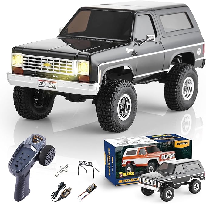 BEEZRC FMS 1/24 RC Crawler Officially Licensed Chevy K5 Blazer RC Car FCX24 RTR RC Pickup Truck SUV 4WD 2.4GHz Hobby RC Model 8km/h Mini car RC Off-Road Remote Control Car (Black)
