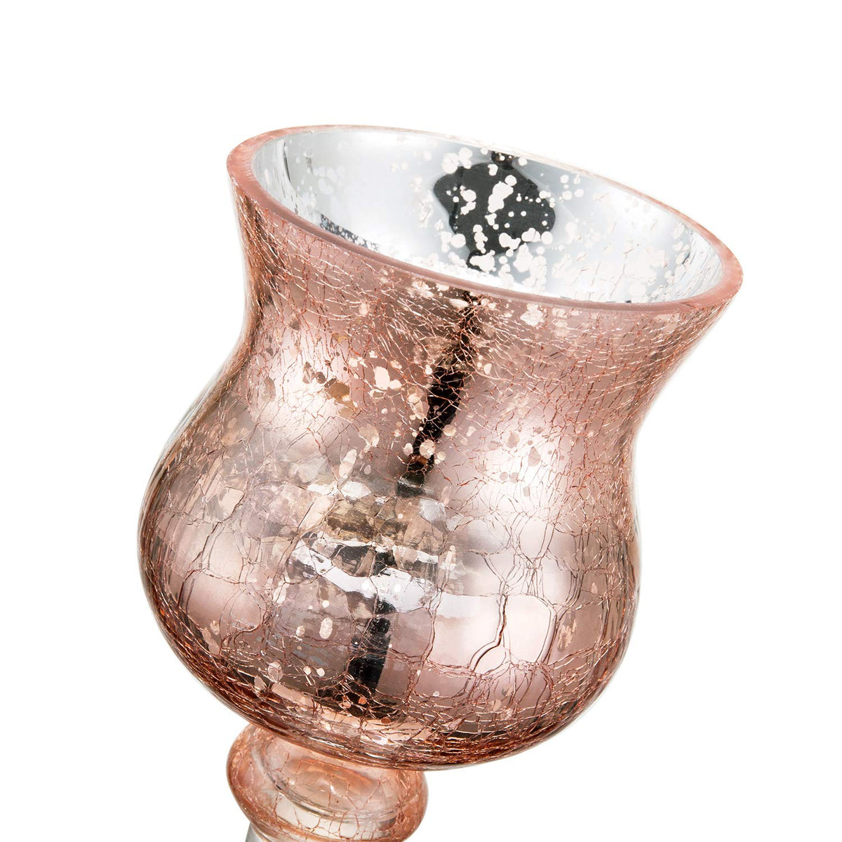 Diamond Star Pink Mercury Crackle Glass Long Stem Tealight Candle Holders Centerpieces for Wedding Table, Set of 3 (12",14",15.5" Tall)