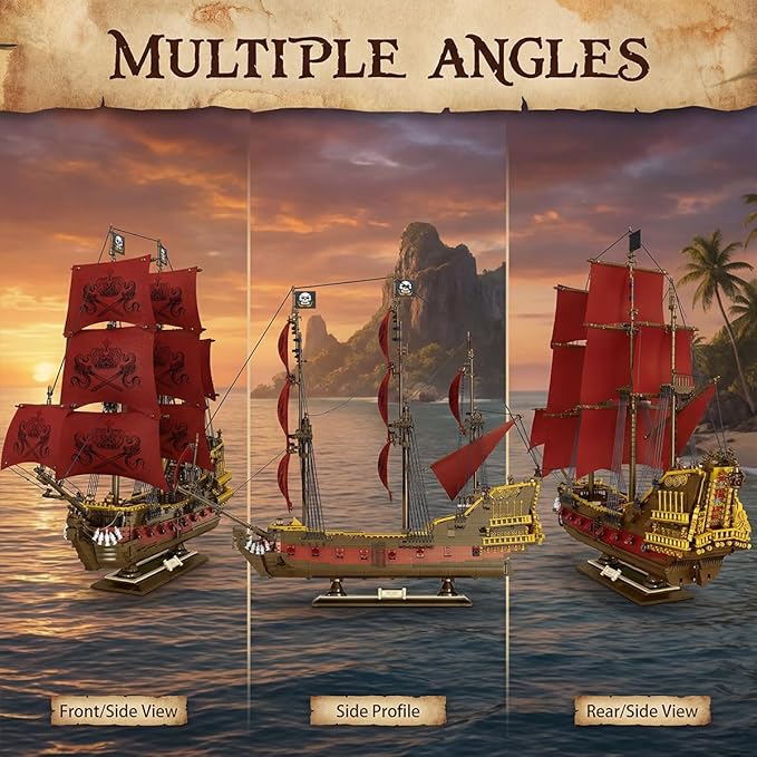 Miabrixbrix Queen Anne's Revenge Pirate Ship Model Kit Length 90cm Pirates Building Boat Set for Adults &amp Collections Enthusiasts Display Ship with Detachable Decks 4400+PCS