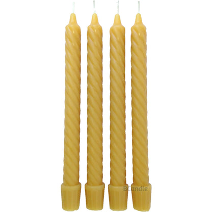 100% Beeswax Spiral Twist Taper Candles (Set of 4) Organic 8" H, 3/4" d