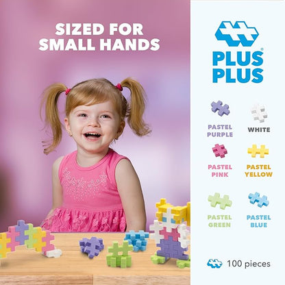 Plus Plus Big - Open Play Set - 100 Piece - Pastel Color Mix Construction Building Stem/Steam Toy Interlocking Large Puzzle Blocks for Toddlers and Preschool