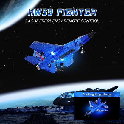 RC Plane 2CH RC Airplane Toys HW39 Fighter 2.4GHz Remote Control Plane RTF for Beginner Kids and Adults F35 Aeroplane with Night Lights USB Charging (Blue)