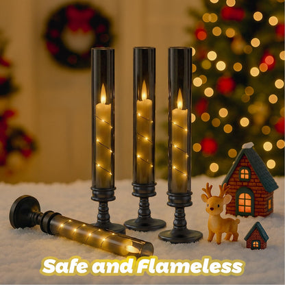 Prerish 6 PCS Flameless Candles with Timer, Flickering Flameless LED Pillar Candles for Romantic Ambiance with Embedded Star String, Acrylic Battery Perated Fake Candles for Home Decoration (Black)
