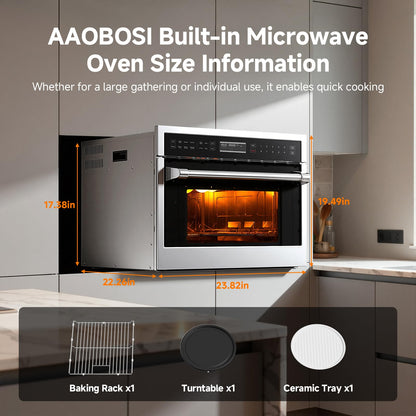 AAOBOSI 24 Inch Built in Microwave Oven,1.6 Cu.Ft Wall Microwave Convection Ovens Air Fryer Combos, 1000Watt Power Sensor&Auto Cook, 10 Cooking Modes, Drop Down Door,Stainless Steel