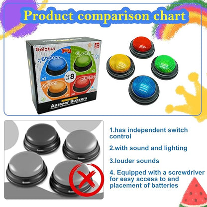 8-Pack Buzzers for Trivia Games Answer Buzzers for Classroom Family Feud Jeopardy Buzzer Game Buzzers with Lights and Sound for Classroom