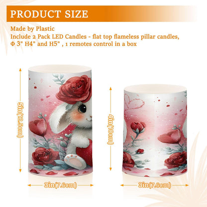 ALAZA Red Rose White Rabbit Flickering Flameless Candles Battery Operated with Remote Timer,Tea Light Candles LED Pillar Votive Candles Set of 2 for Outdoor Indoor Decorations