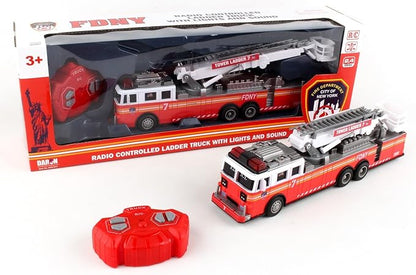 Daron FDNY Radio Control Ladder Truck – Officially Licensed Fire Department of New York RC Fire Truck Toy with Lights &amp Sounds – Extendable Swivel Ladder – Kids Ages 3+