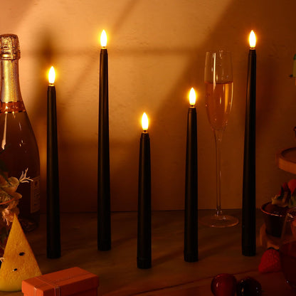 Rossesay 48 Pcs Flameless LED Taper Candles Battery Operated Candles 4 Sizes of 8.5'', 9.65'', 10.83'', 12.8'' Flameless Candlesticks Flickering for Halloween Christmas Church Wedding(Black)