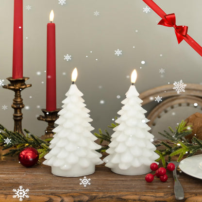LUSHARBOR Flameless Candles with Remote Timer, 2 Pack Christmas Tree Candles Battery Operated LED Candles Real Wax Holiday Christmas Decoration for Bedroom Party Festival Gift White