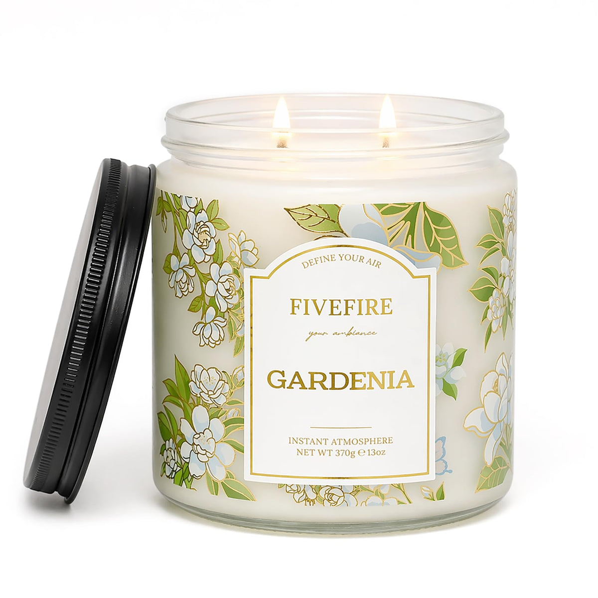 Gardenia Scented Candles for Bedroom, 13oz Natural Soy Wax 2-Wick Jar, Up to 76-Hour Clean Burn, Creamy White Floral Home Fragrance, Gift for Women Men