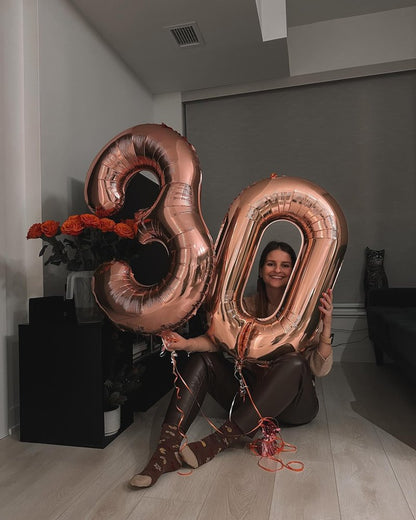 Rose Gold Number 30 Balloon 40 inch, 30 Number Balloons, 30th Birthday Decorations, 30 Year Old Women Men Rose Gold Party Supplies