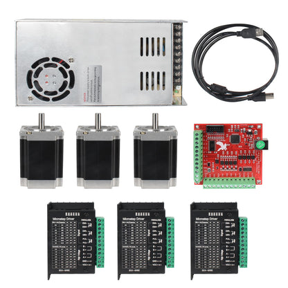 RATTMMOTOR CNC Controller Kit, 3 Axis CNC Kit with Nema23 Stepper Motor 57*76mm 270Oz-in 3A 1.8Nm, TB6600 Driver 4A, USB Mach3 CNC Motion Control Card Breakout Board, 24V Power Supply for CNC Machine