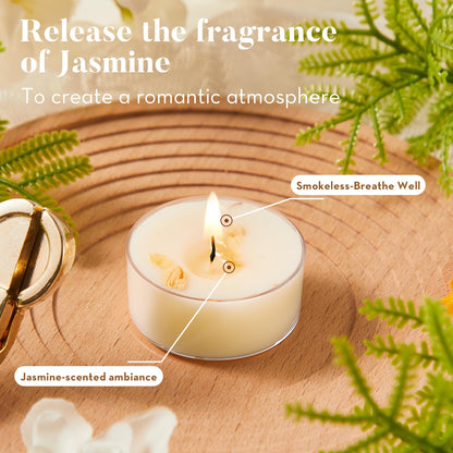 Ashlux Acrylic Jasmine Soy Wax Scented Tea Lights, 8 Pack Bulk – 4 Hour Long Burning, Non-Paraffin, Smokeless,Tealight Candles for Weddings, Table Centerpieces, Home Decor & Christmas