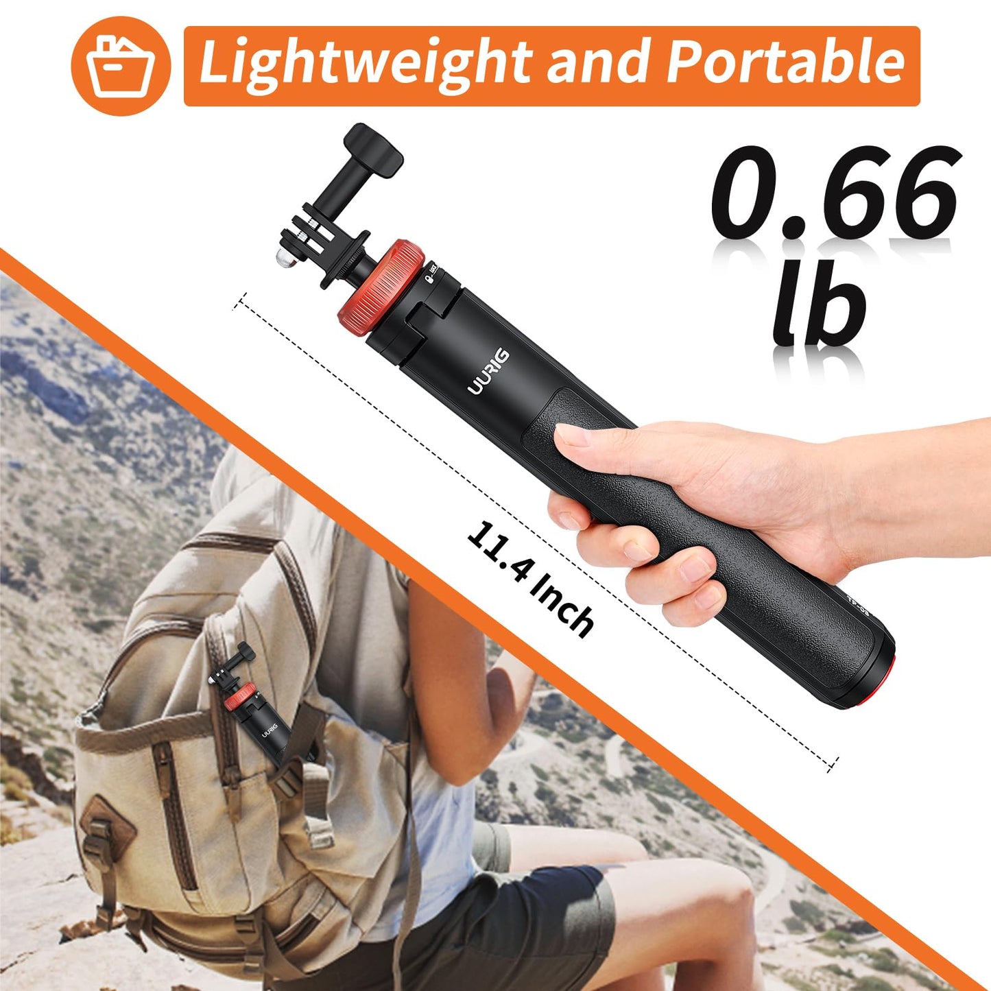 UURig Extendable Selfie Stick Tripod for GoPro Max Hero 10 9 8 7 6 5 4, DJI Osmo Action, Insta 360 One R and More Action Camera（50.7''）