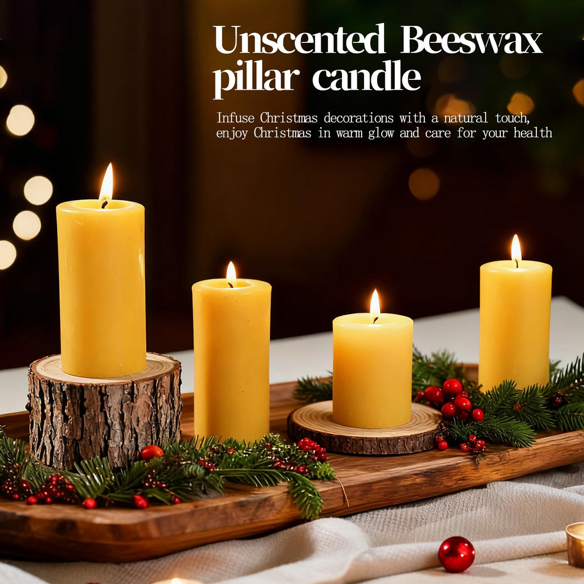 Beeswax Pillar Candles Set of 2, 70 Hours Long Burning, 100% Natural Beeswax Candles for Emergency, Pure Bees Wax for Home, Smokeless & Dripless
