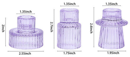 Vixdonos Glass Candlestick Holders Tealight Candle Holders for Table Centerpieces, Wedding Decor and Dinner Party (3 Pcs, Purple)