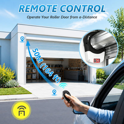 Automatic Roll Up Garage Door Opener, 110V Side Mount Electric Roller Shutter with 800N Quiet Motor, 2 Remotes & Secure Encryption for Commercial Farm Warehouse Barn