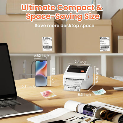 Omezizy Bluetooth Shipping Label Printer with 3 Roll Labels, D450BT White Thermal Label Printer 4x6 for Small Business, Thermal Printers Come with 750PCS 4x6‬ White Labels (250 Labels/Roll)