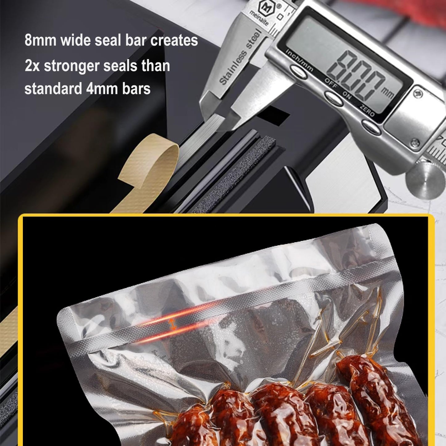 MAGIC SEAL 16-Inch Nozzle Vacuum Sealer for Food Storage - Works with Mylar & Smooth/Non-Textured Bags, No Textured Bags Needed, 250W, 8mm Extra-Wide Seal - MS180