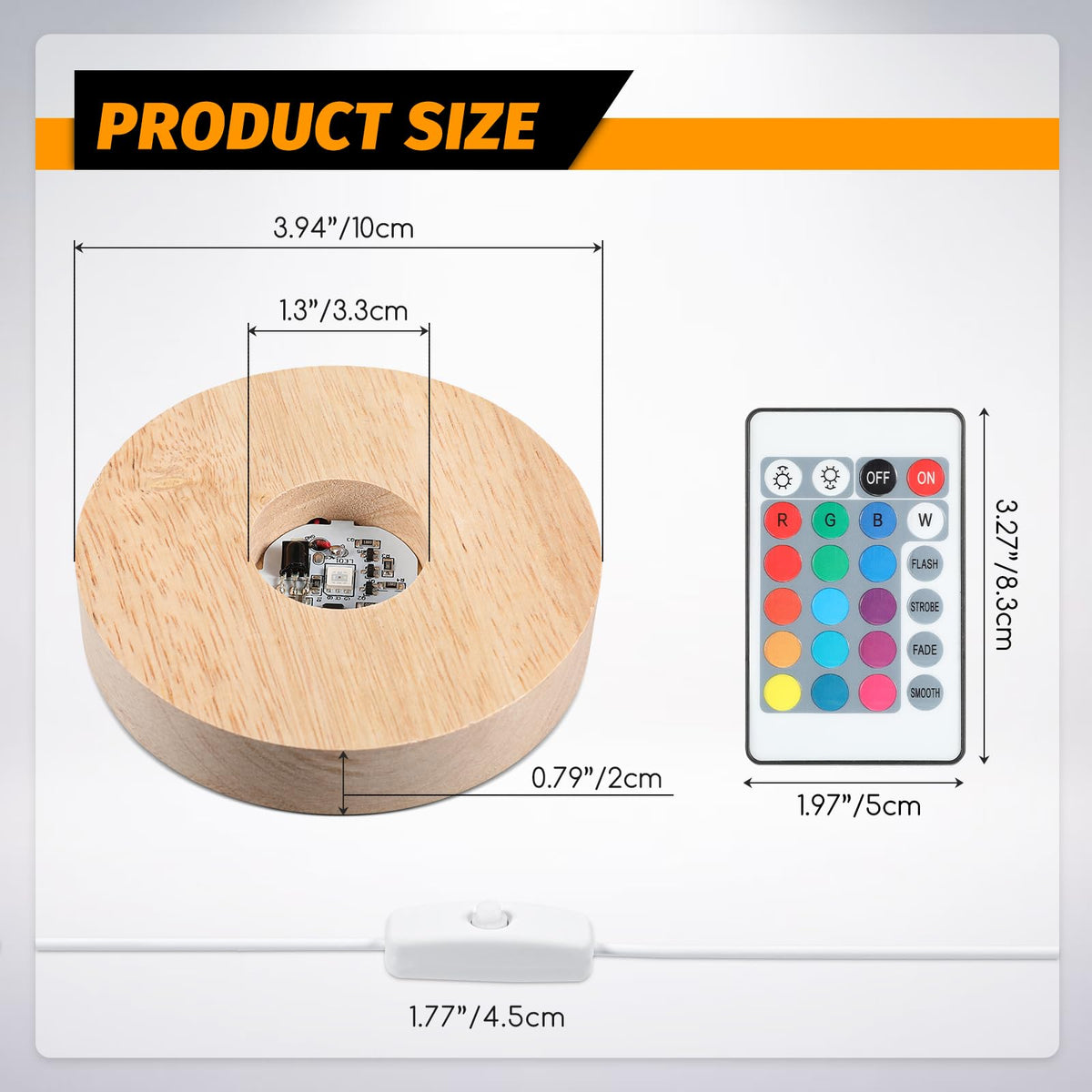 Honoson 3.94 Inch Wooden Light Stand Base Colorful LED Lights Display Base with Remote Control for Selenite Tower 3D Laser Crystal Glass Resin Art (8 Pieces)