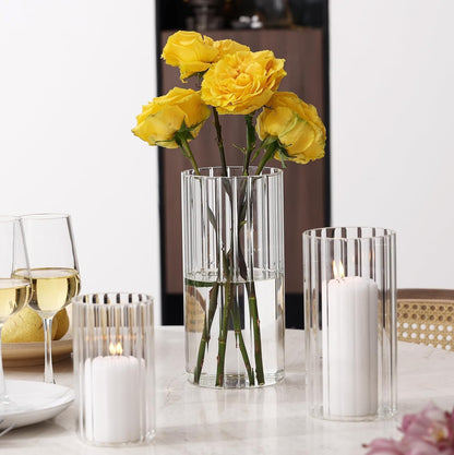 PHOSPHOR 18 Pcs Cylinder Glass Candle Holder 6'', 8'', 10'', Hurricane Candle Holder for Pillar Candle Tall Glass Cylinder Centerpieces Vases Floral Room Decor