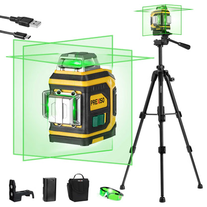 PREXISO Rechargeable 360° Self Leveling Green Laser Level with Tripod, Magnetic Base, Glasses - For Construction, Tile, Home Renovation
