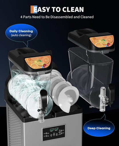 Garvee Commercial Slushy Machine, 30 L/3.9 gal, 2-Flavor Frozen Drink Margarita Machine, 900W Stainless Steel Slushie Maker, Fast Cooling & Low-Noise, Auto-Clean for Restaurants, Cafes, Food Trucks