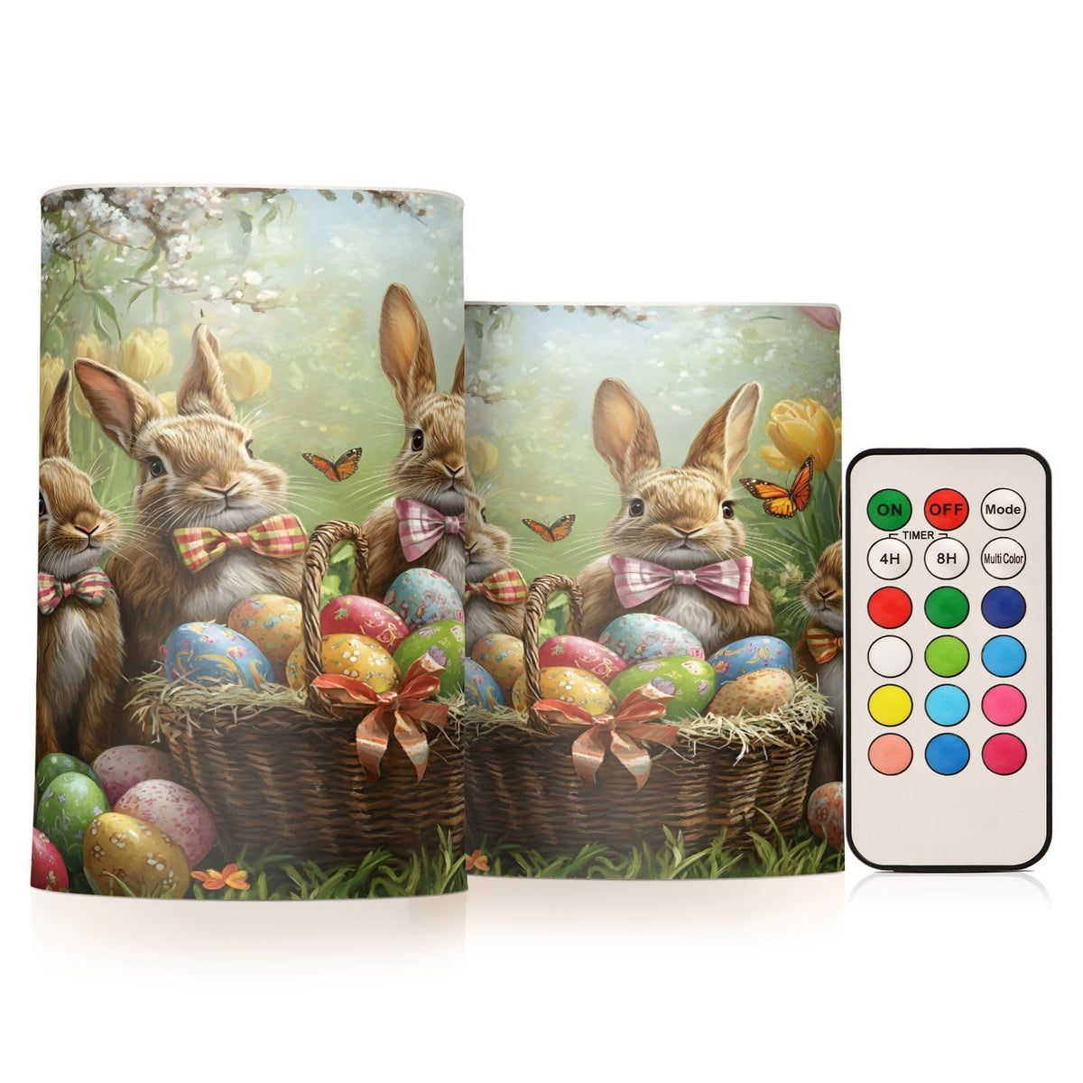 ALAZA Rabbit Easter Bunny Egg Flameless Candles Flickering LED Candles with Remote Timer Battery Operated Pillar Candles Set of 2 for Dinner Holiday Decor