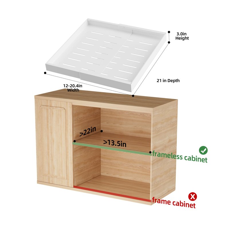 DEKAVA 2 Pack Pull Out Cabinet Organizer Expandable, Adhesive with Nano Film, Pull Out Drawers for Cabinets in Kitchen, Pantry or Bathroom (White, 21"DEEPX[12"-20'']Width-2PACK)