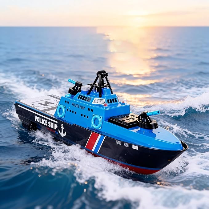 22 Inch 56CM Remote Controlled Warship Battleship Aircraft Carrier 15km/h 2.4G 8WD RC Boat Spaying Water LED Walk On Water Lakes Pools for 14Y+ Blue (2 Water-Cannons 1 Shooting &amp1 No-Shooting)