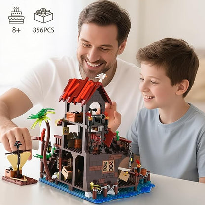 Pirate Ship House Building Set for AdultsPirate Wharf Supply Center Building Block ToyCabin Model for Home DecorIdeal Gift for Teens Kids Girls Boys 8+
