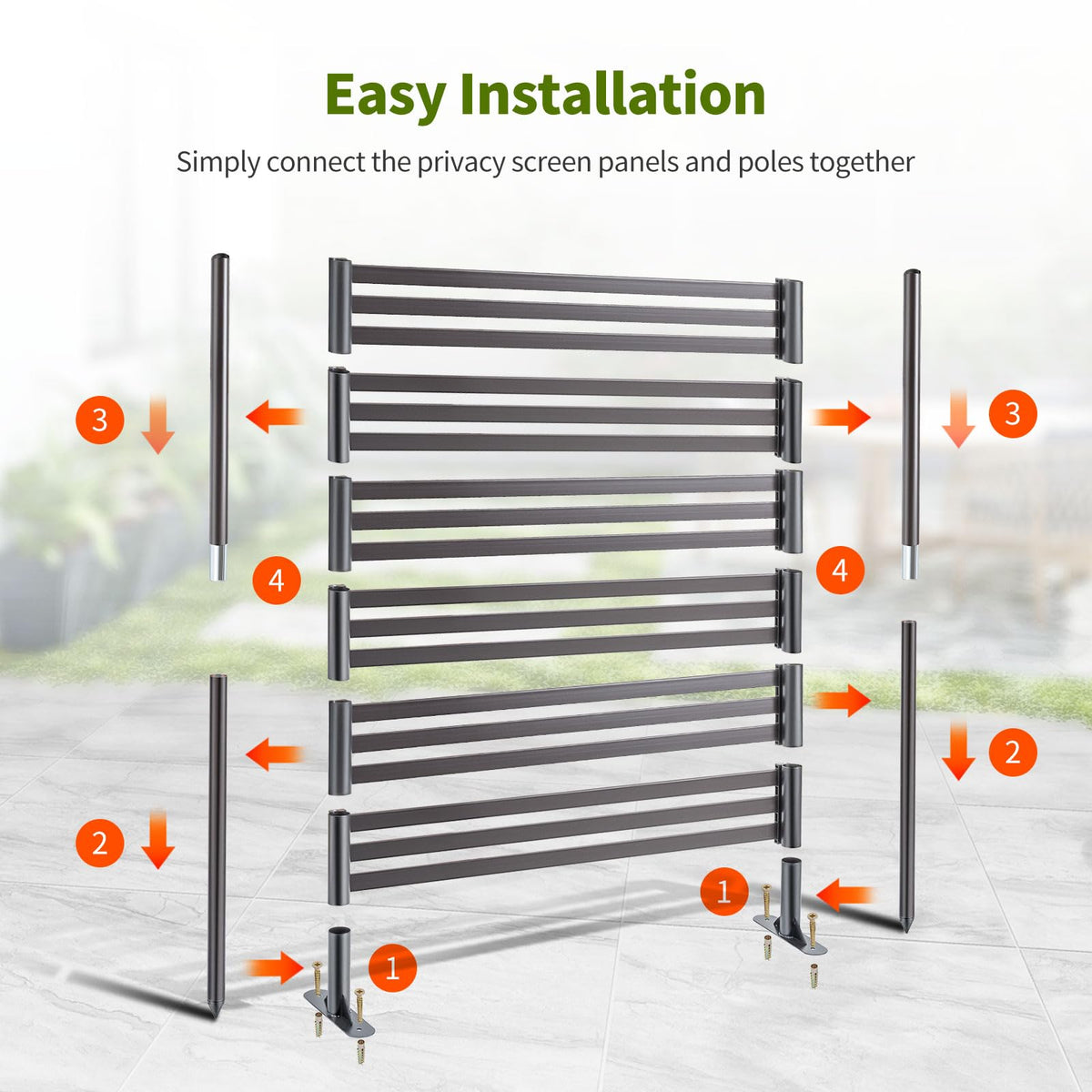 Ajikgn Freestanding 3FT W x 4FT H Outdoor, PE Galvanised Steel Pipes with UV & Rust Resistant Coating, Splicable Decoration Fence Privacy Screen, 36.1x8.7x47.2 Inches, Brown