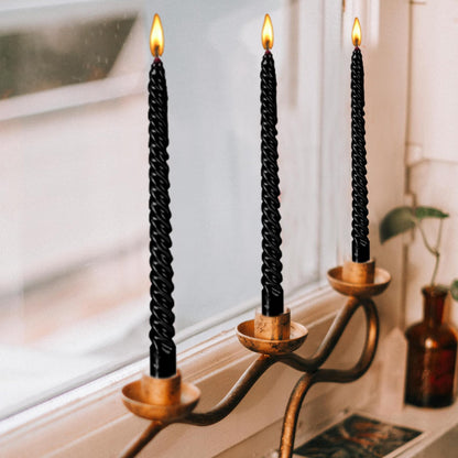 10 Inch Taper Spiral Candle, Set of 4 Tapered Candles,Smokeless,Tall Candlesticks, Home Dinner, Party, Wedding, Halloween, Christmas (4, Black, 25cm)
