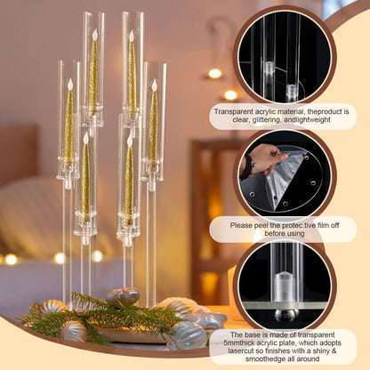 2pcs 6 Arm Acrylic Candle Holder with Round Base for LED Candles - Different Heights for Elegant Decor