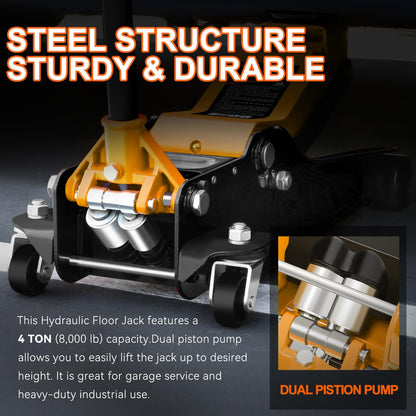 PM PERFORMOTOR Low Profile Hydraulic Trolley Service/Floor Jack, 4 Ton (8000 lbs) Capacity, Lifting Range 4.5"-20", Orange,PM-TOL-FJ40-OG