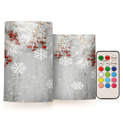 ALAZA Silver Winter Christmas Tree Snowflake Flickering Flameless Candles Battery Operated with Remote Timer,Tea Light Candles LED Pillar Votive Candles Set of 2 for Outdoor Indoor Decorations