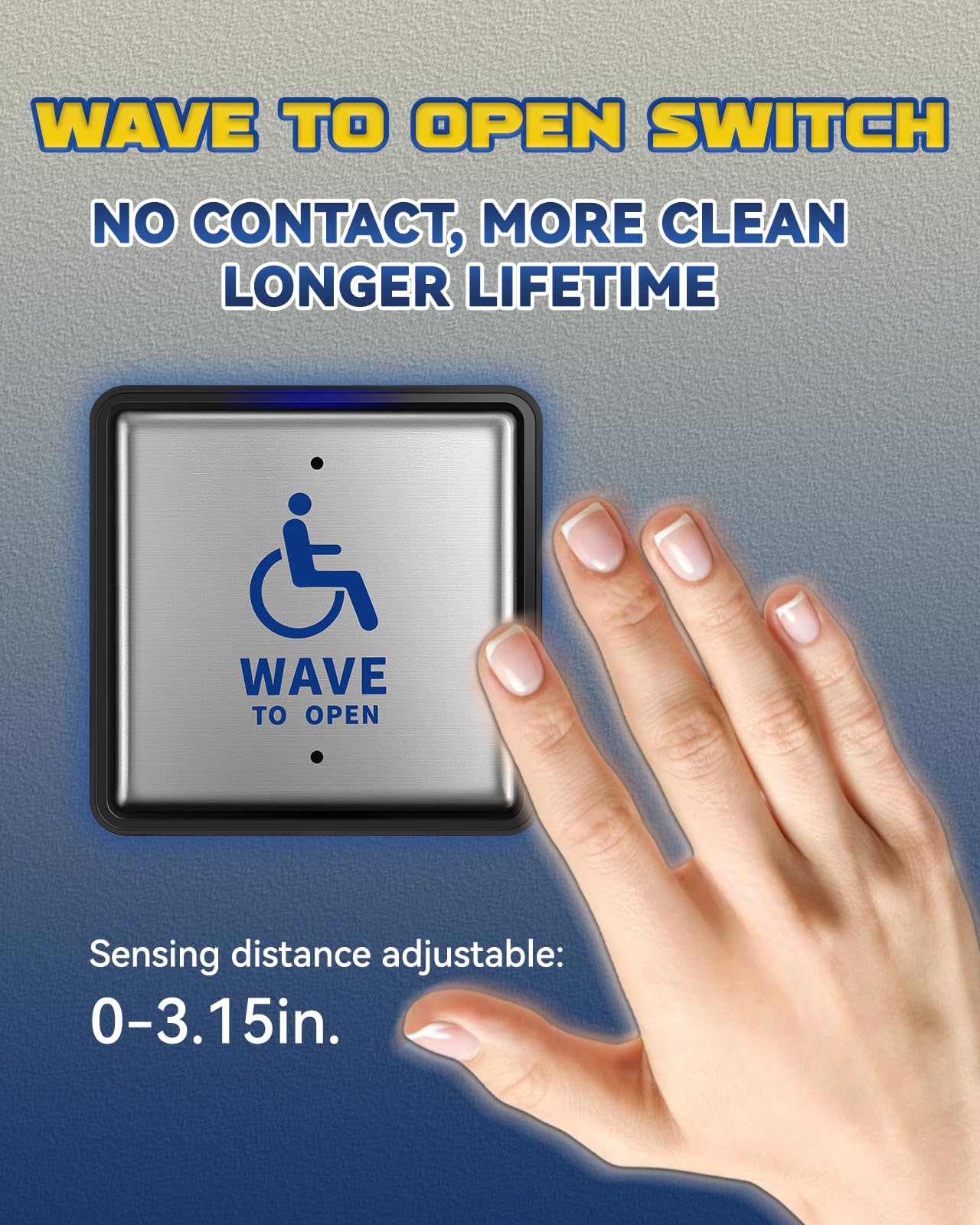 Handicap Door Opener, Automatic Swing Door Operator for Disabled People, Low Energy ADA with Stainless Steel Wave-to-Open Buttons