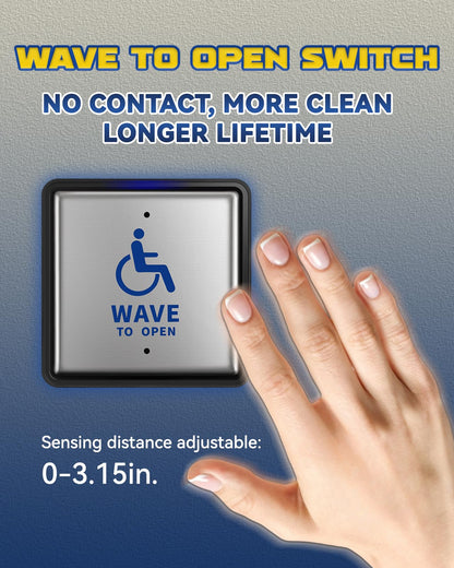 Handicap Door Opener, Automatic Swing Door Operator for Disabled People, Low Energy ADA with Stainless Steel Wave-to-Open Buttons