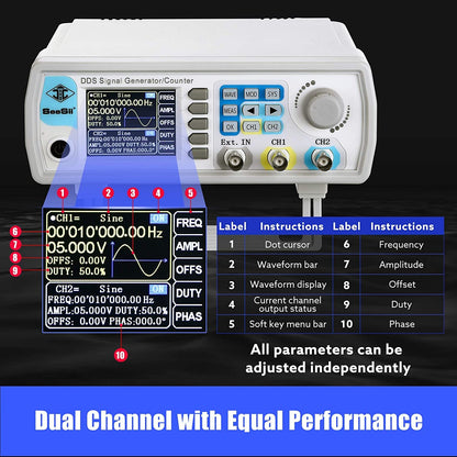 Professional Upgraded 15MHz DDS Signal Generator Counter, Seesii 2.4Inch LCD Display High Precision 200MSa/s Dual-Channel Arbitrary Waveform FG-615 Function Generator Frequency Meter