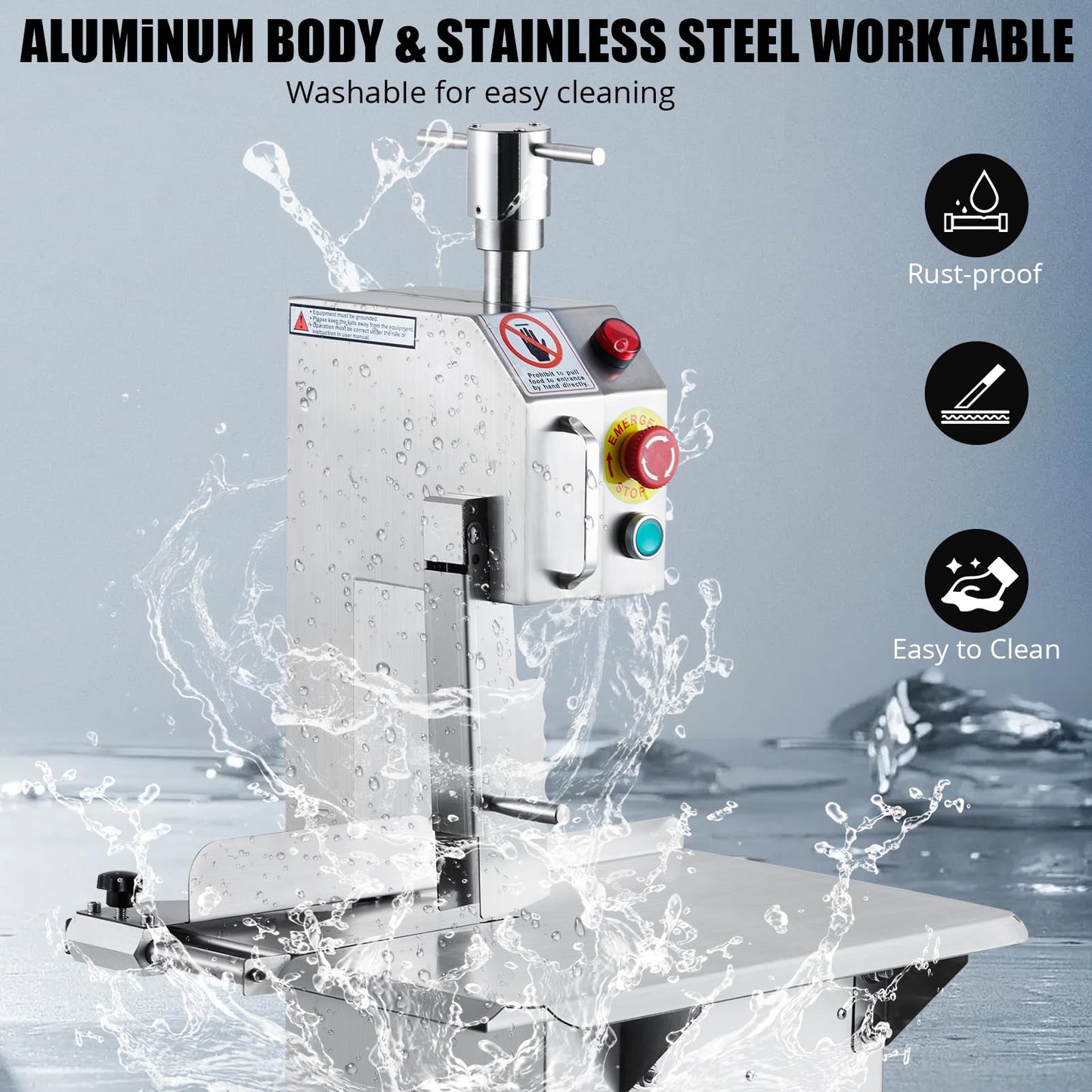 850w Commercial Electric Meat Bandsaw, Stainless Steel Countertop Bone Sawing Machine with 19.1 x 14.2 In Workbench, 4 Inch Max Cutting Thickness Frozen Meat Cutter for Rib Pork Beef