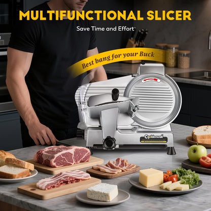 CGOLDENWALL Meat Slicer Machine with Teflon Non-stick Blade 240W Electric Meat Slicer for Frozen Meat/Deli Meat/Cheese/Food Slicer, Low Noises Commercial and Home Use