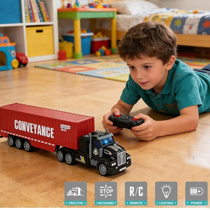 Remote Control Semi Truck with Trailer 14 1:48 Trailer Truck Toy Equipped with 2 Rechargeable Batteries Gifts Ideas for Boys Age 3-8 Year Old